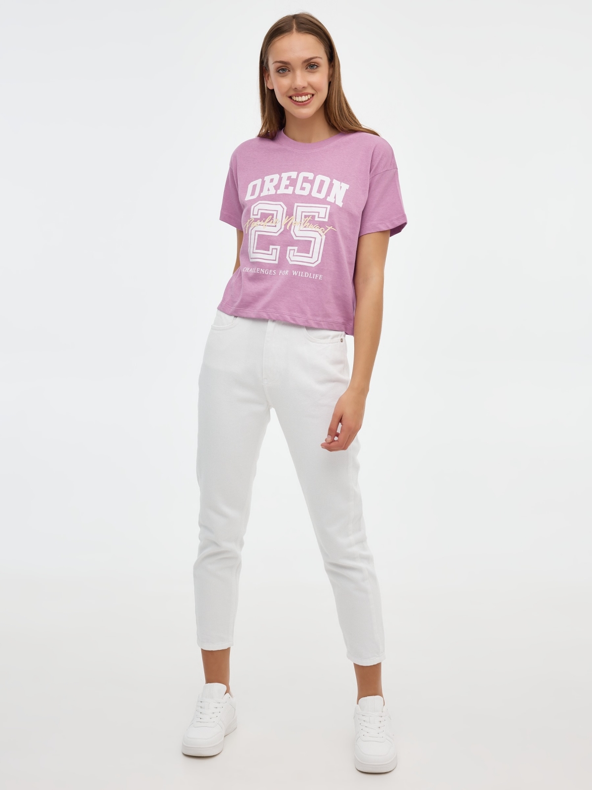 Camiseta crop Oregon 25 morado vista general frontal