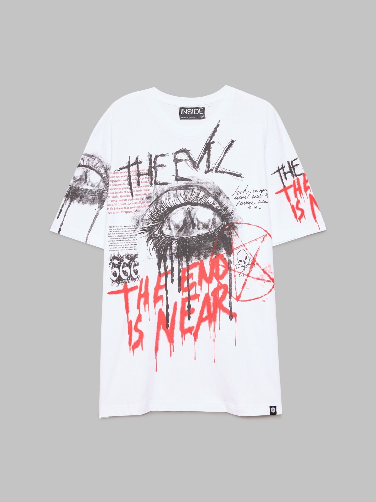  T-shirt oversized com impressão de graffiti branco