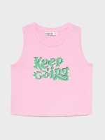 %Pto% Camiseta crop Keep Going rosa chicle