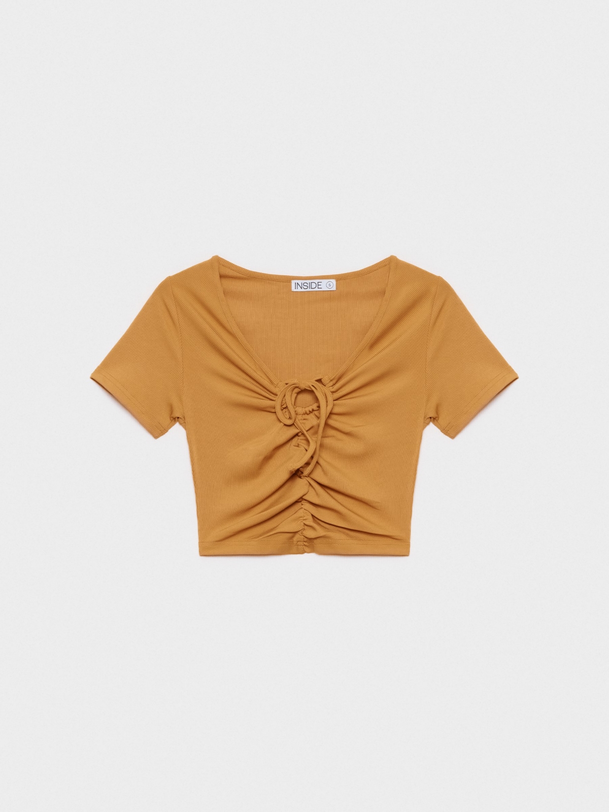  Camiseta Rib fruncida ocre