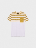 %Pto% T-shirt às riscas com bolso amarelo