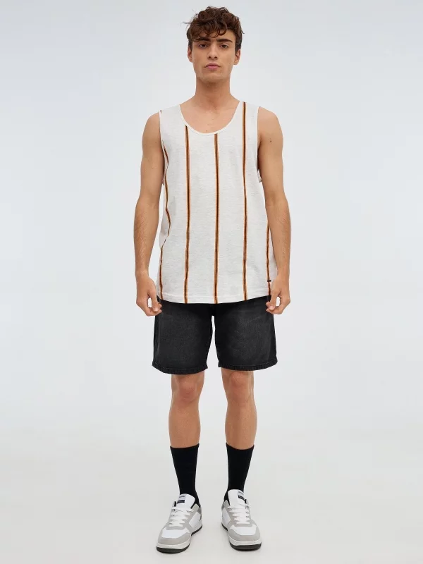 Striped sleeveless T-shirt grey general front view