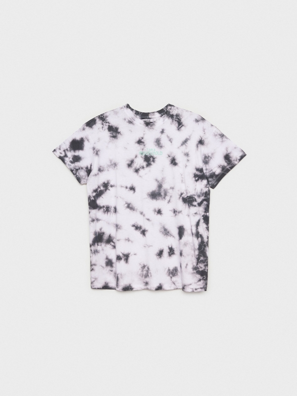  Camiseta tie&dye con texto gris claro