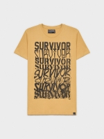 %Pto% T-shirt com impressão de texto marrom terra