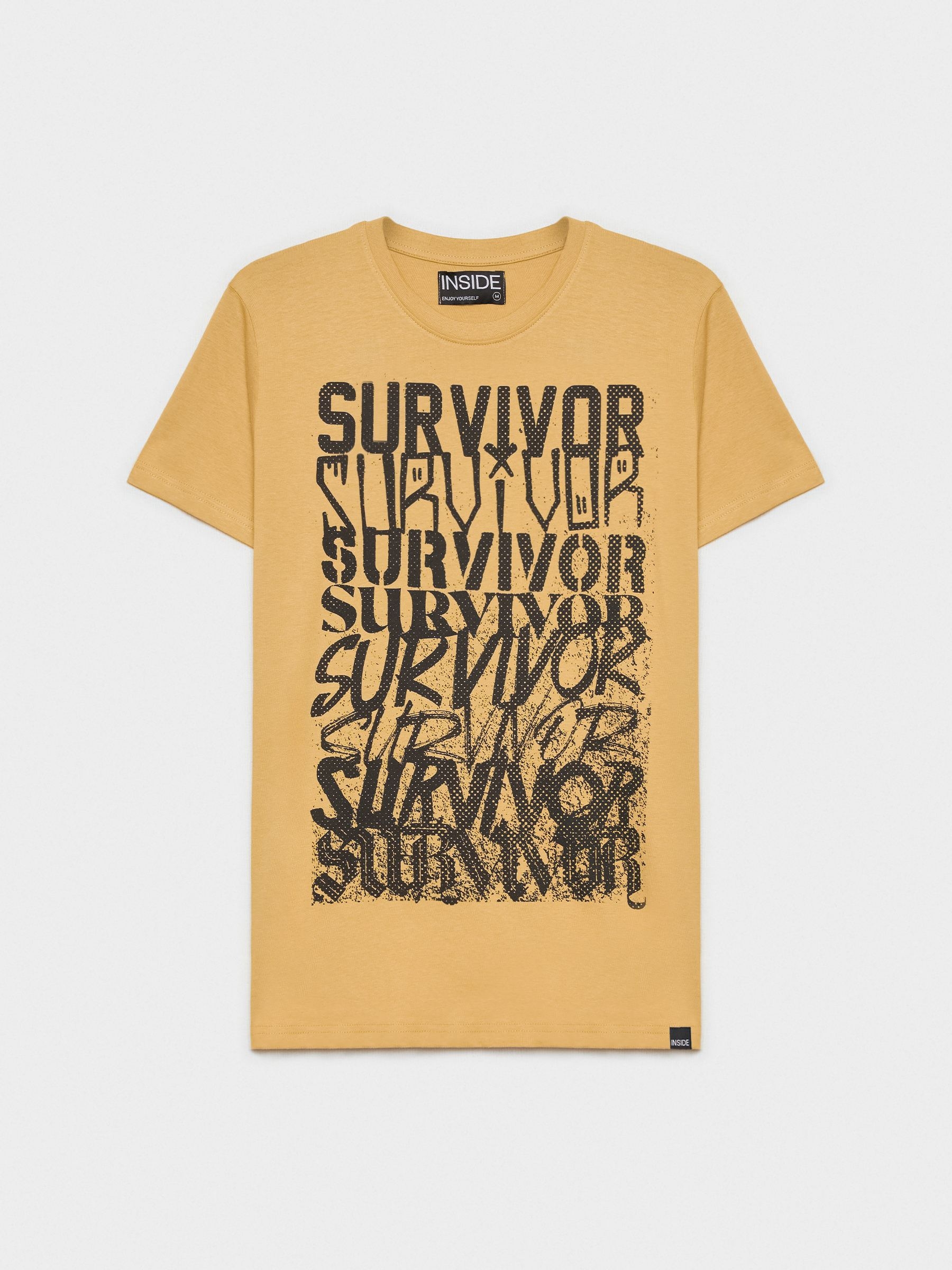 Camiseta estampado texto marrón tierra vista media frontal