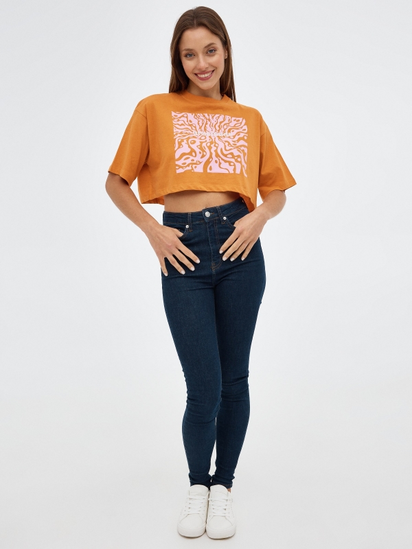 Gratitude crop top caldera orange front view