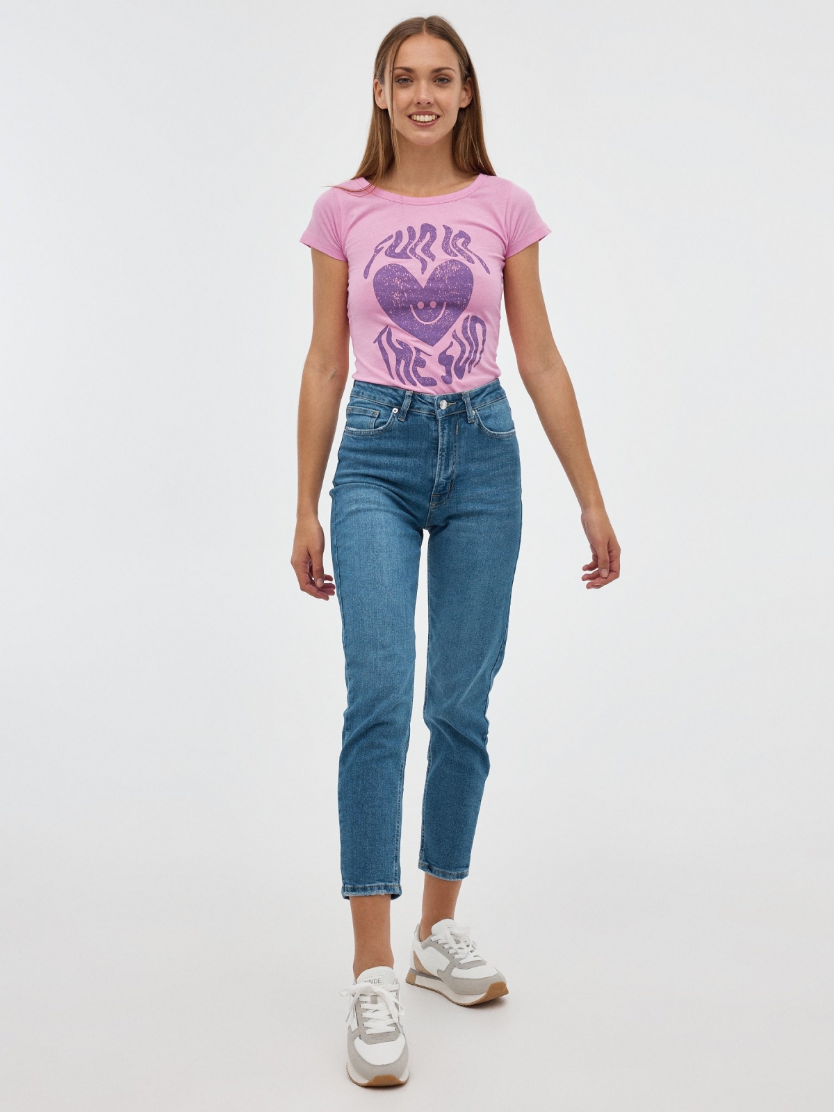 T-shirt cor-de-rosa fina rosa vista geral frontal