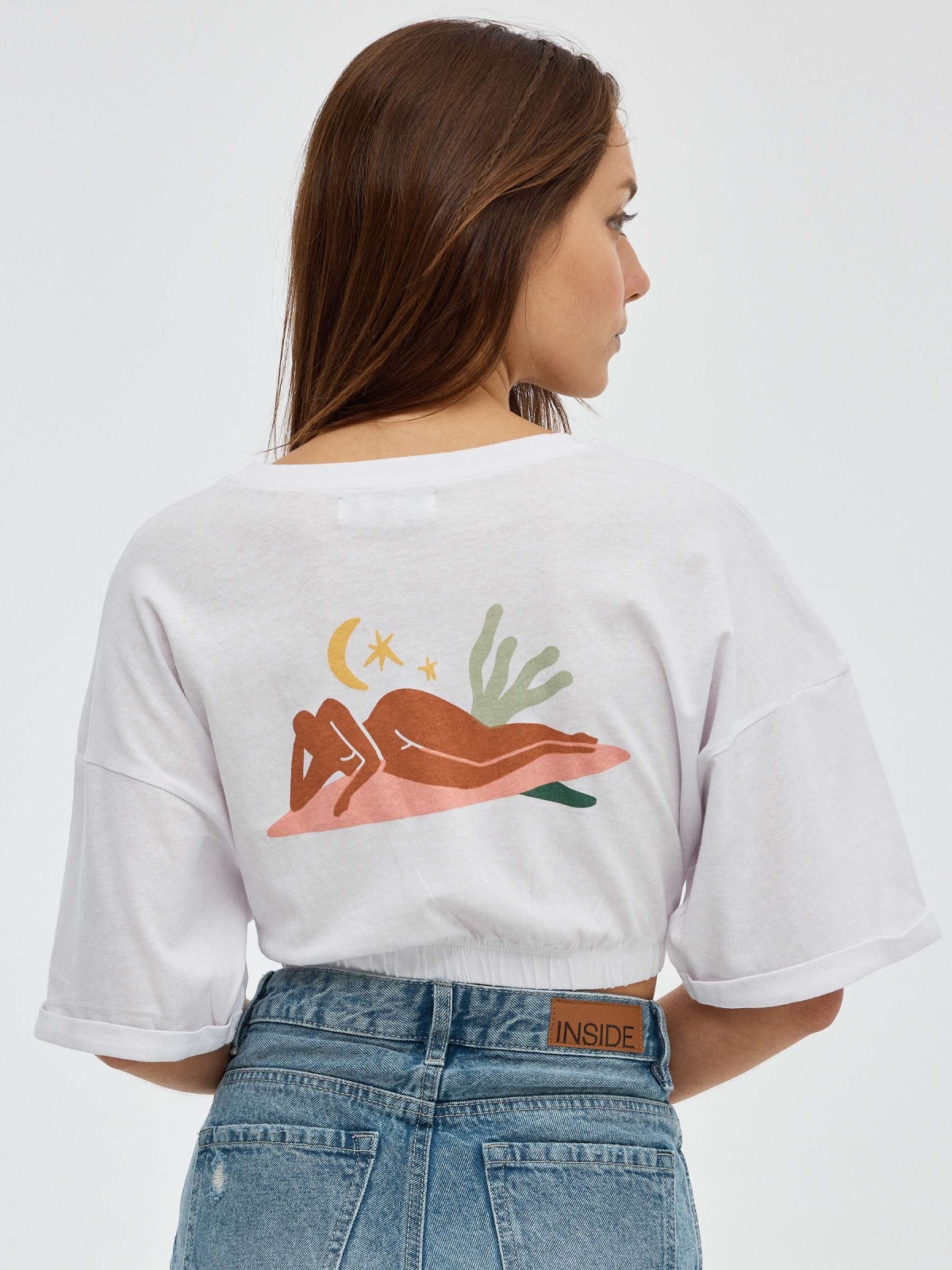 Camiseta crop printed con gomas blanco vista media trasera