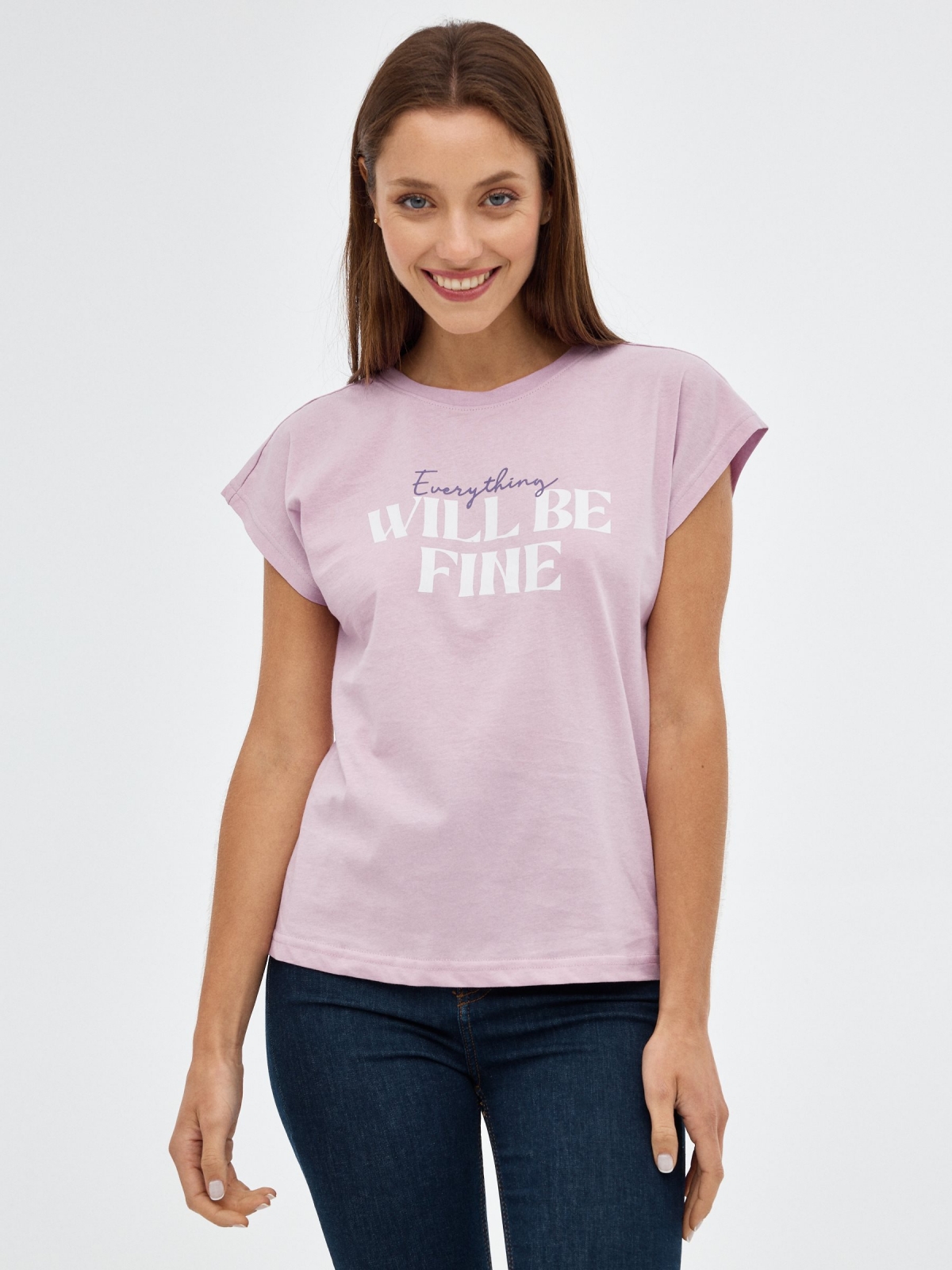 T-shirt Will Be Fine malva vista meia frontal