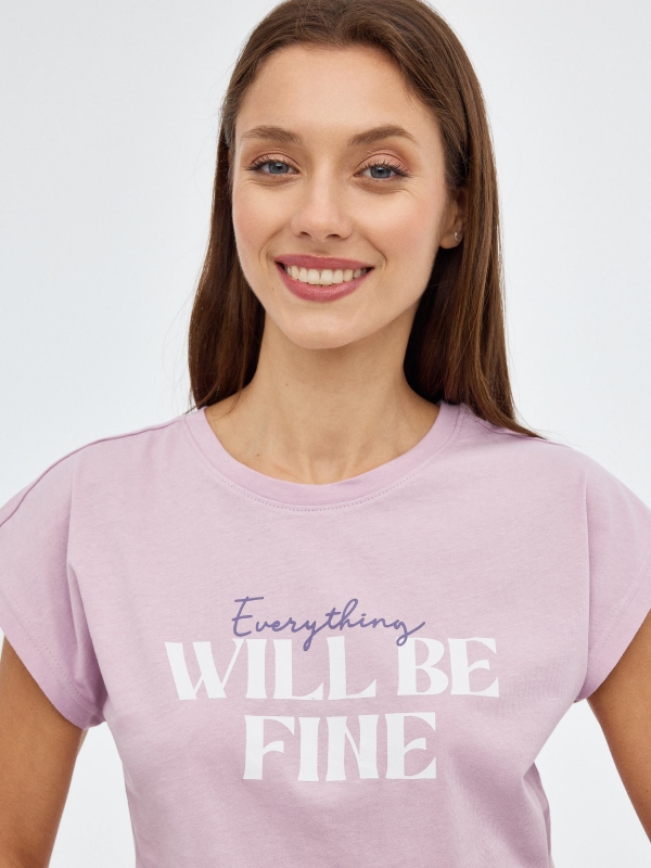 T-shirt Will Be Fine malva vista detalhe