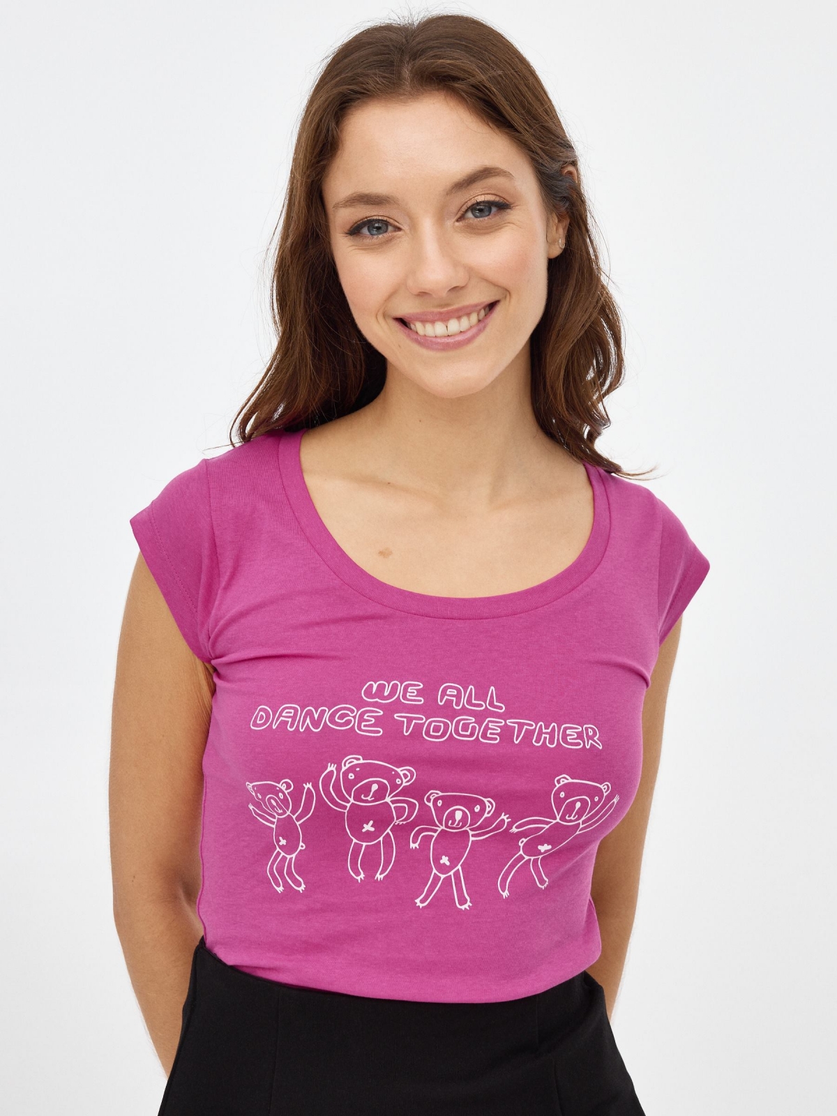 T-shirt with print magenta middle front view