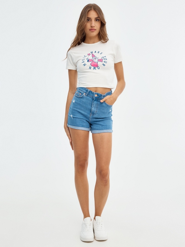 Camiseta crop Magic blanco roto vista general frontal