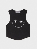 %Pto% Top rib com print preto