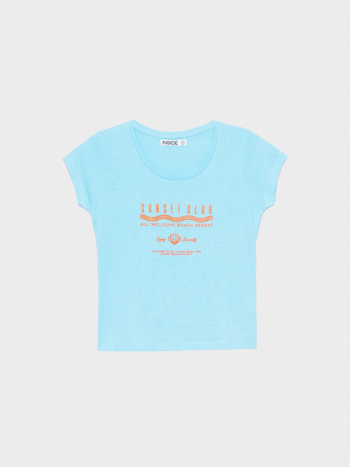 T-shirt crop rib print azul claro