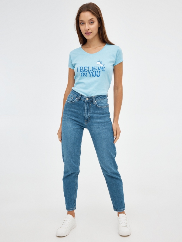 Camiseta I believe azul claro vista general frontal