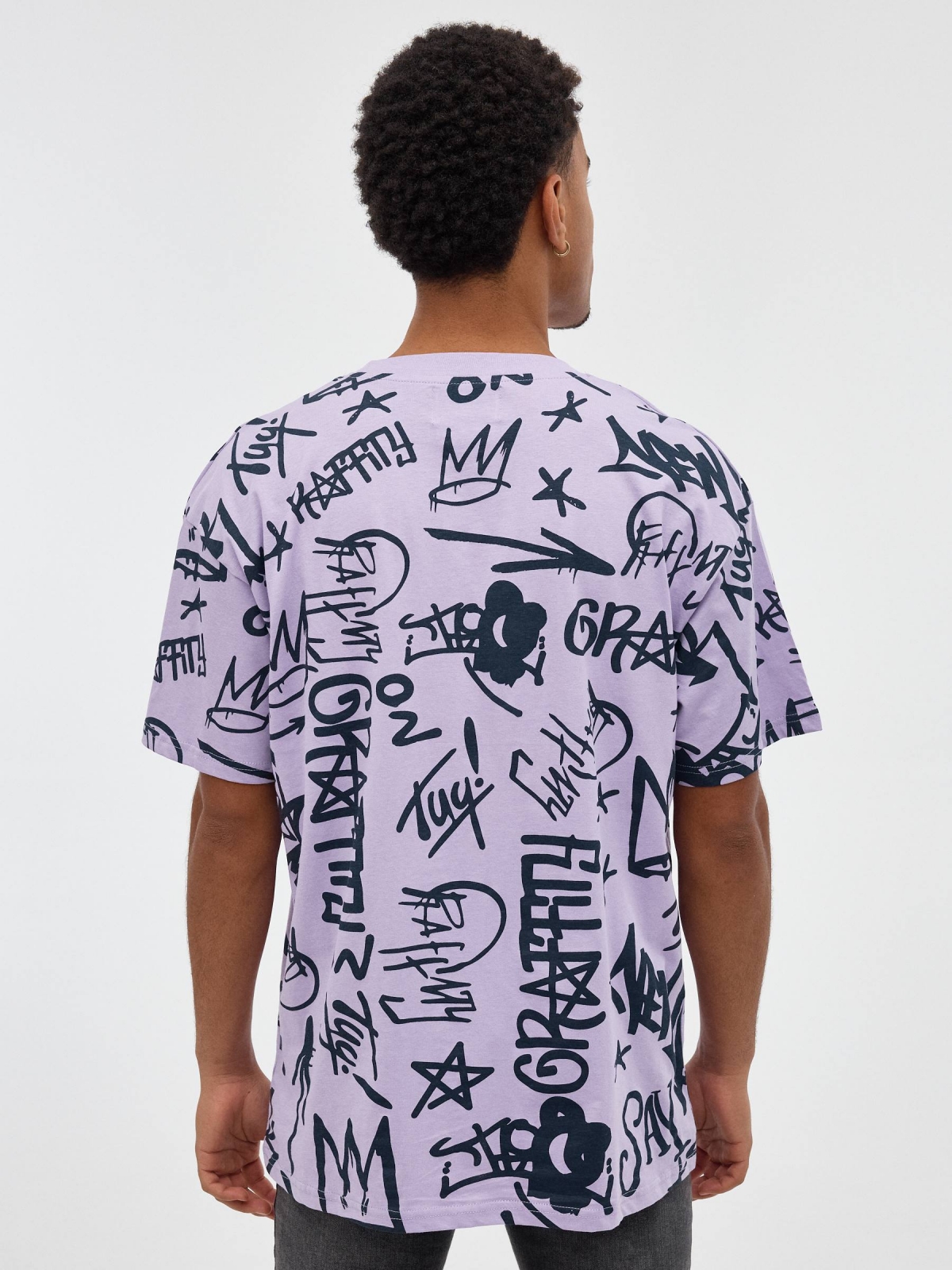 Graffiti printed t-shirt mauve middle back view