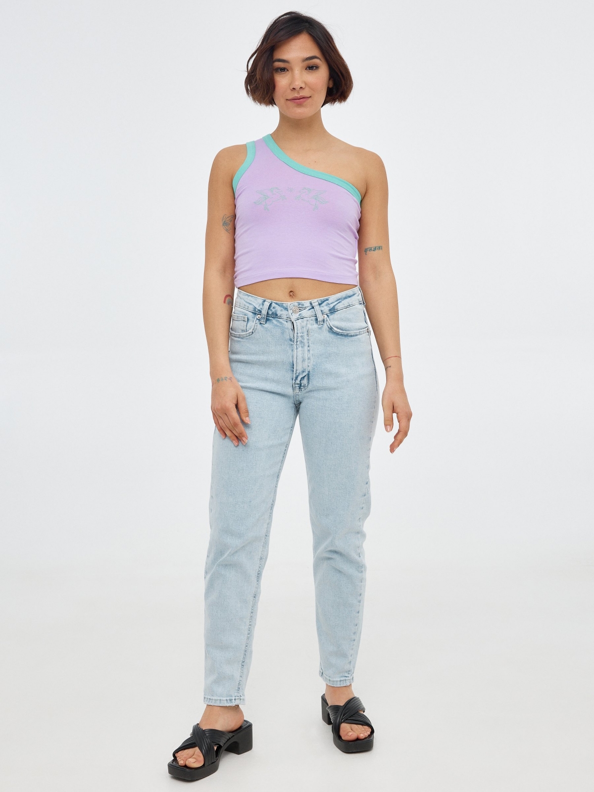 Asymmetric top print unicor mauve front view