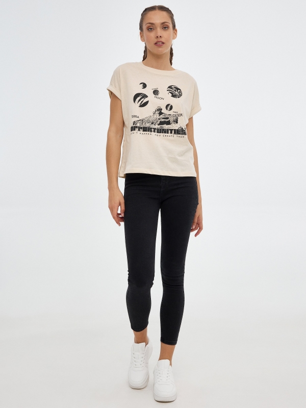 Planets print t-shirt sand front view