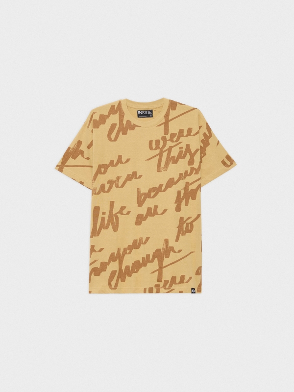  Text print t-shirt earth brown