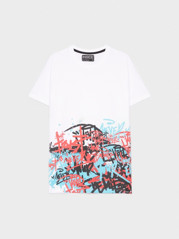  Camiseta negra estampado graffiti blanco