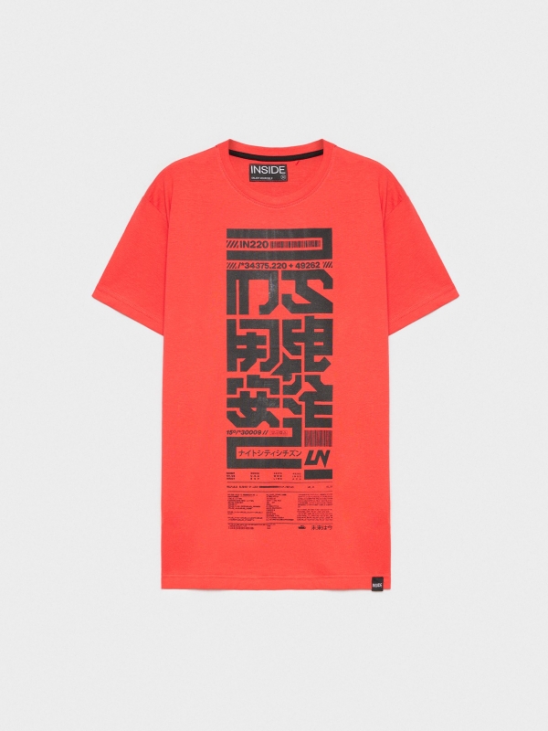  Camiseta negra estilo japonés rojo