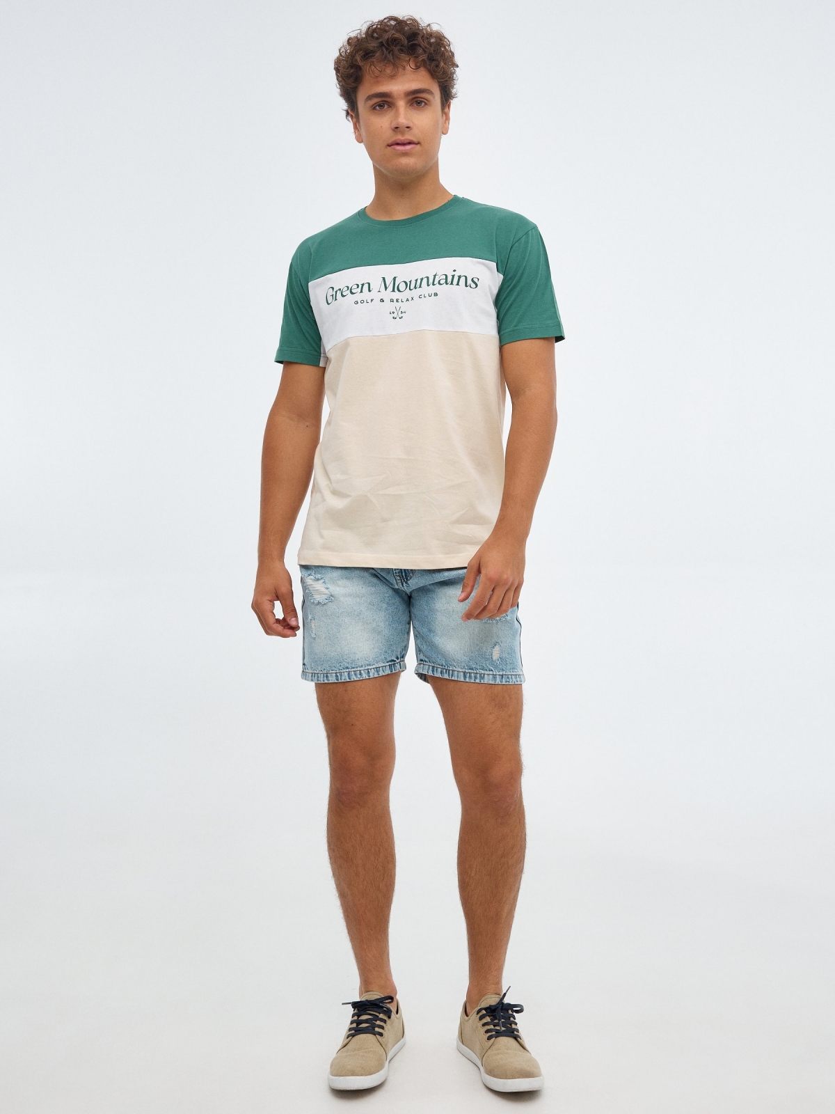 Camiseta Green Mountains areia vista geral frontal