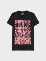 %Pto% T-shirt com impressão de texto preto