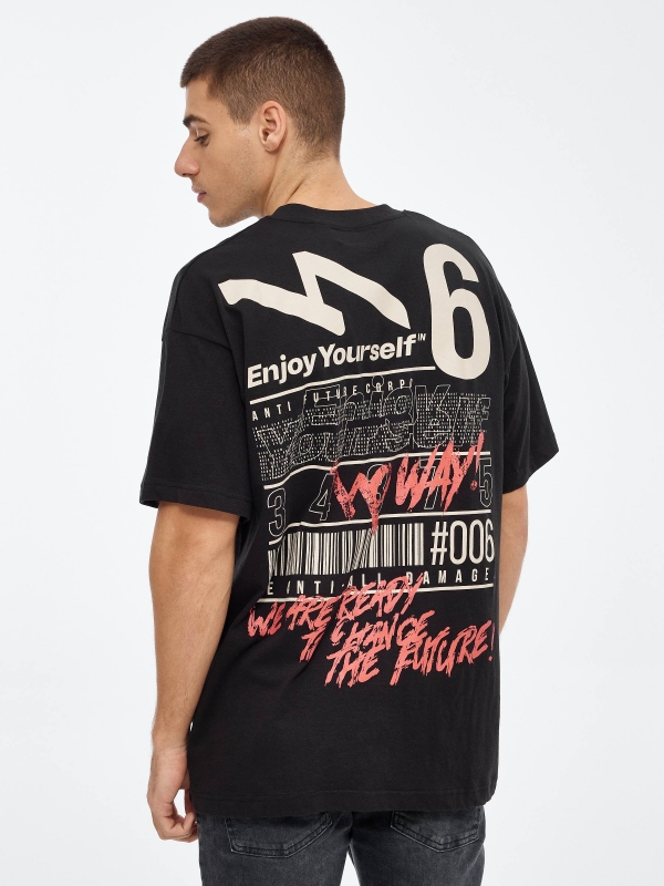T-shirt com impressão Enjoy Yourself preto vista meia traseira