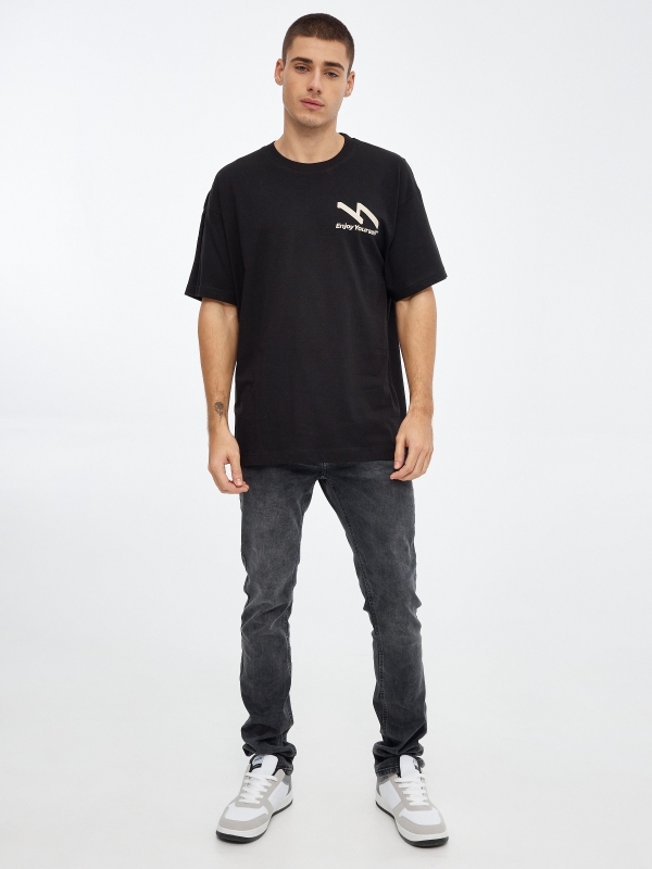 T-shirt com impressão Enjoy Yourself preto vista geral frontal