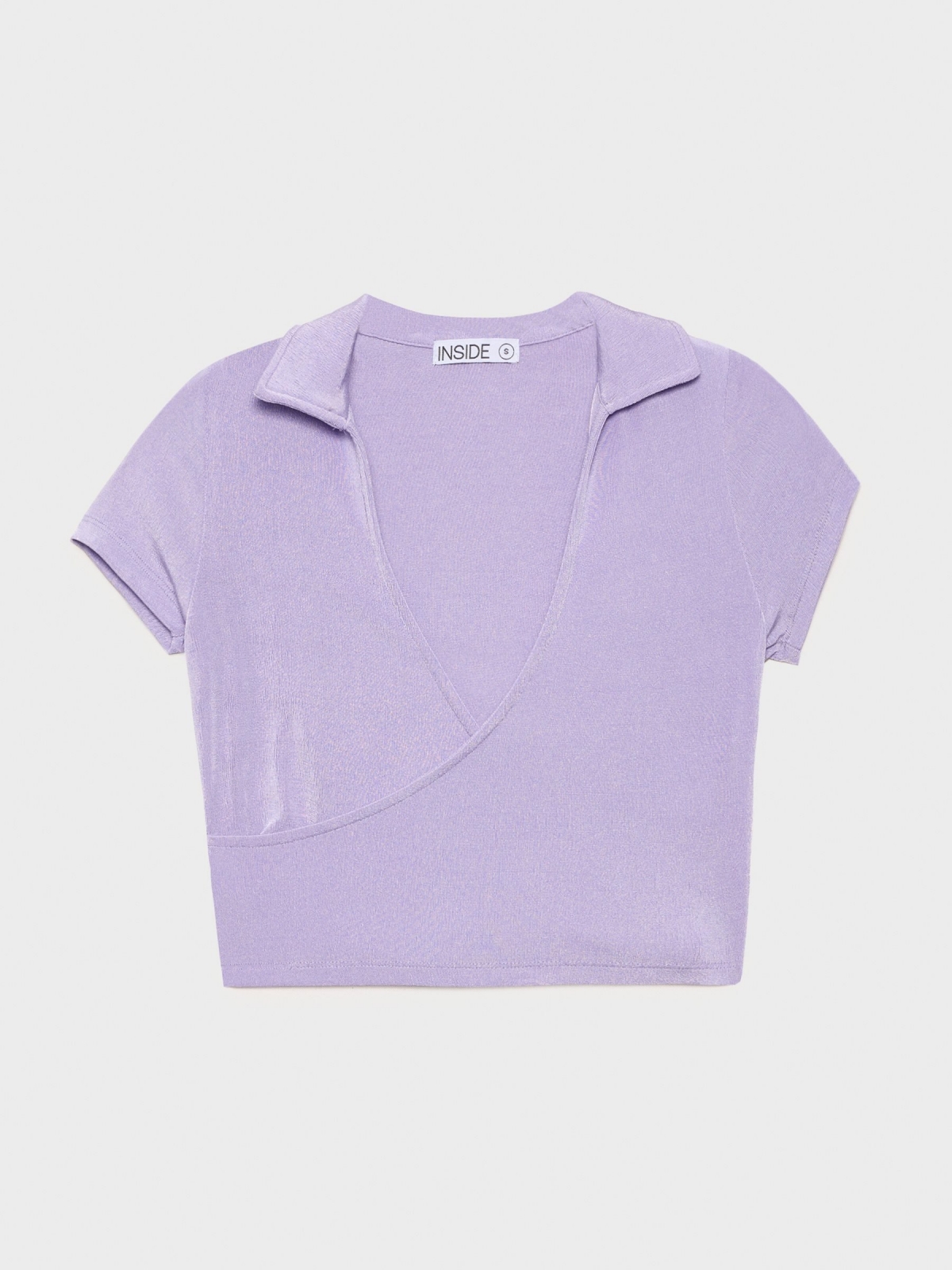  Camiseta crop cuello polo malva