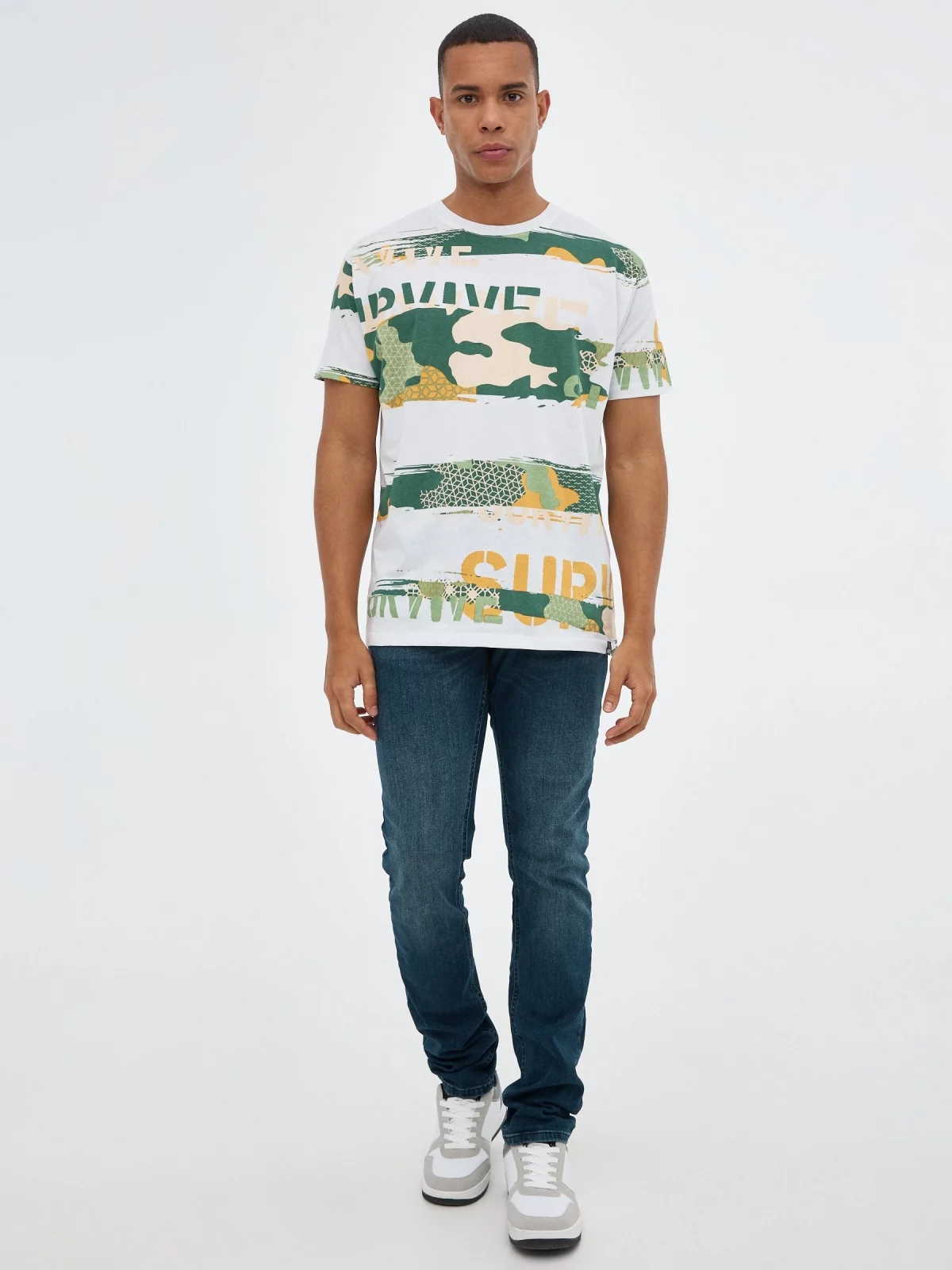 Camiseta camuflaje print blanco vista general frontal