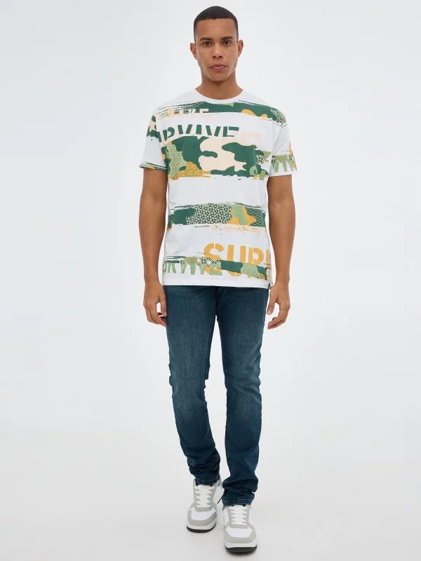 Camiseta camuflaje print blanco vista general frontal