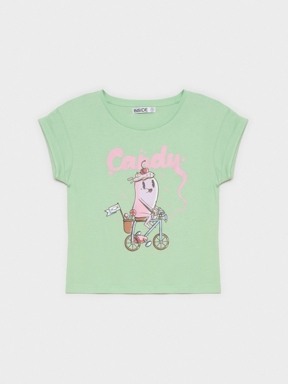  Camiseta blanca con estampado verde claro