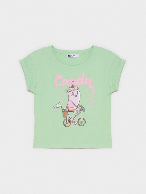  Camiseta blanca con estampado verde claro