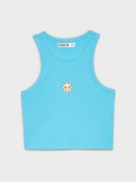 %Pto% Top halter com bordado azul céu