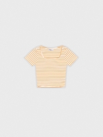 %Pto% Camiseta crop rayas casual naranja