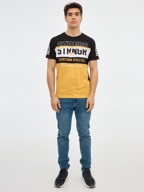 Color block graphic t-shirt black front view