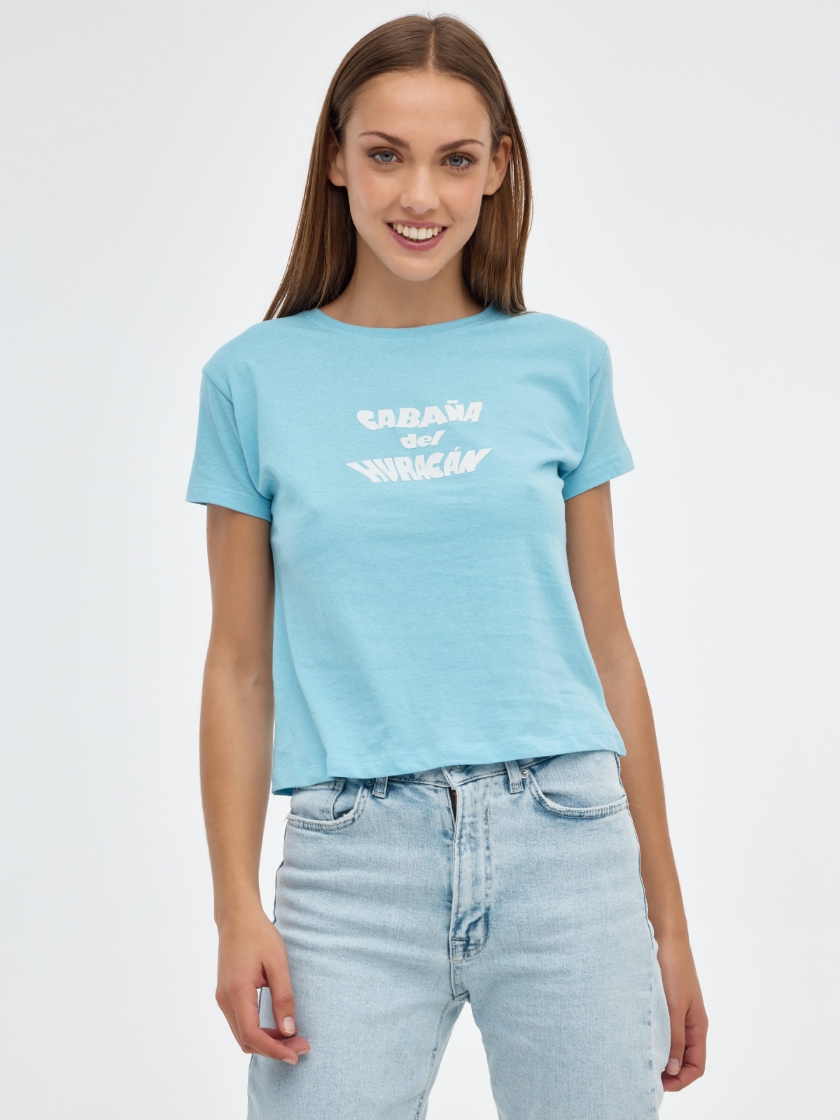 Hurricane Hut T-shirt light blue middle front view