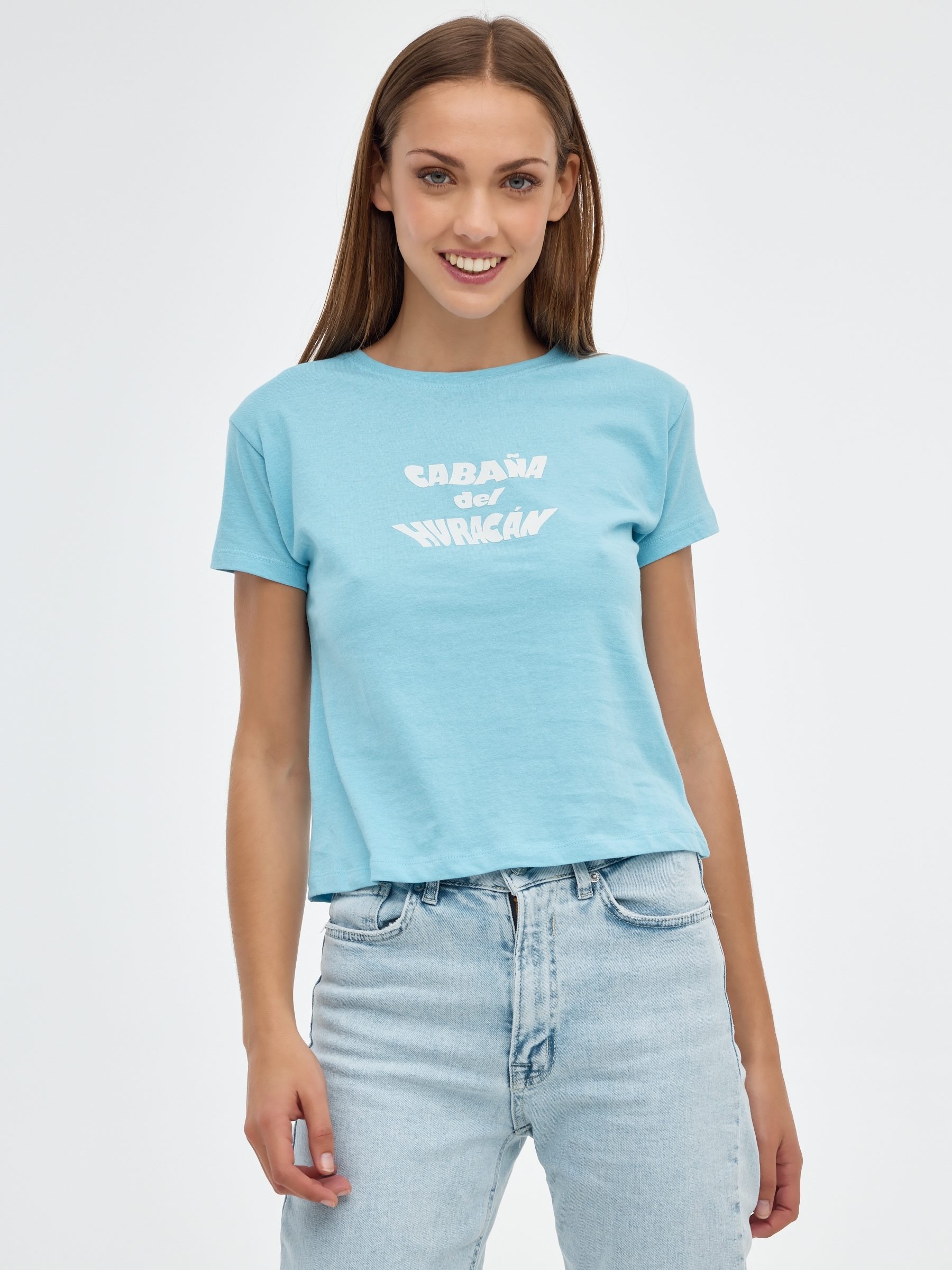 Camiseta do Furacão Hut azul claro vista meia frontal