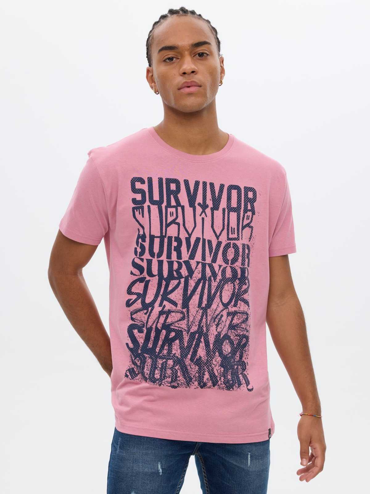 Camiseta estampado texto morado vista media frontal