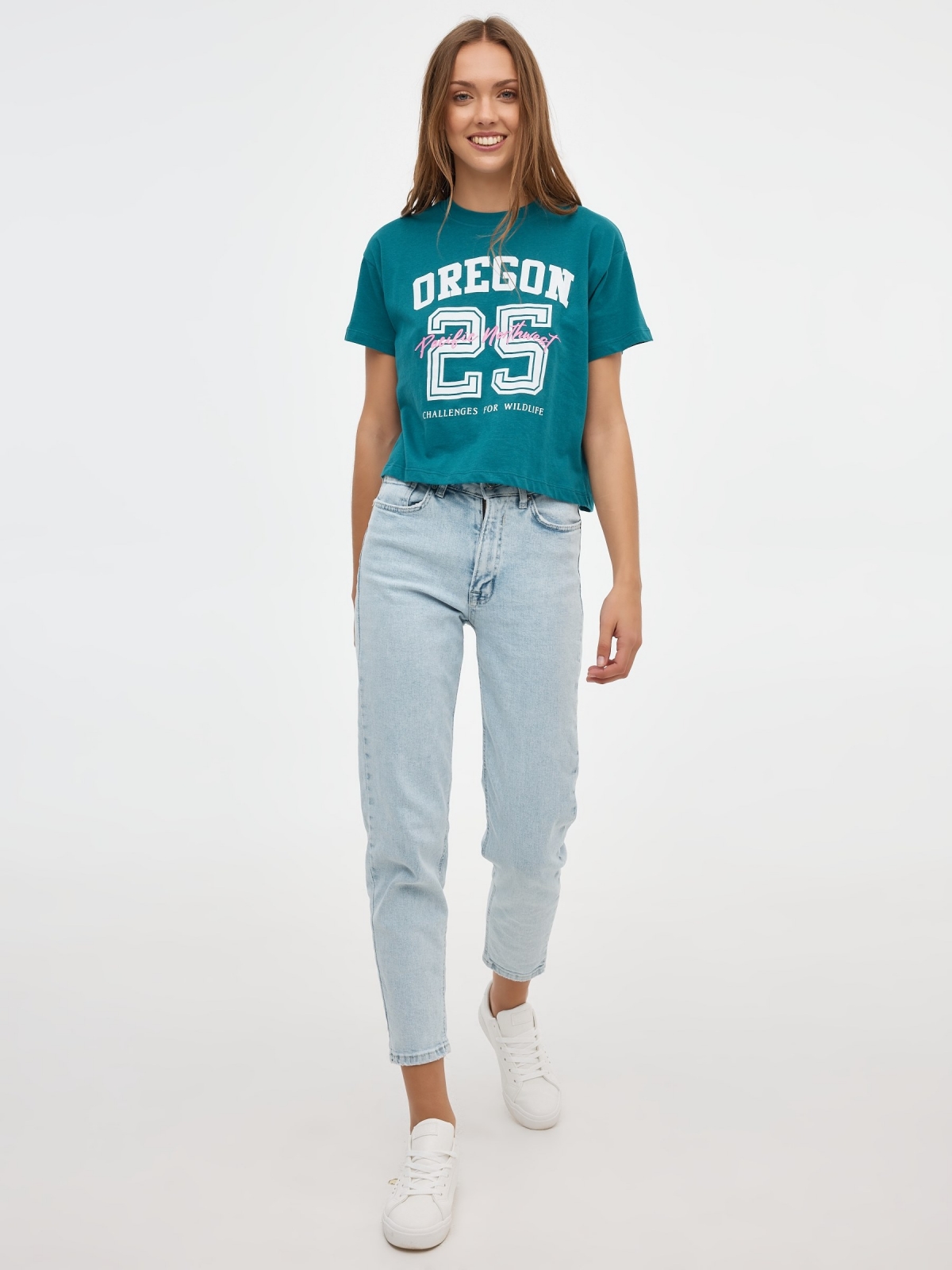 Camiseta crop Oregon 25 esmeralda vista general frontal