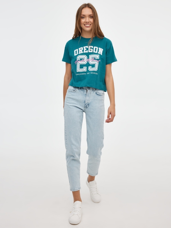 Camiseta crop Oregon 25 esmeralda vista general frontal