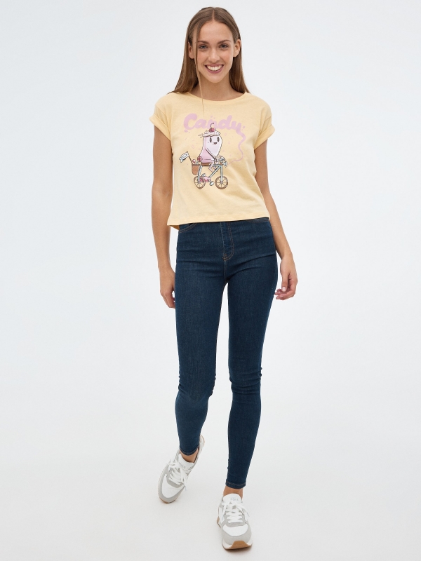 White T-shirt with print vanilla front view
