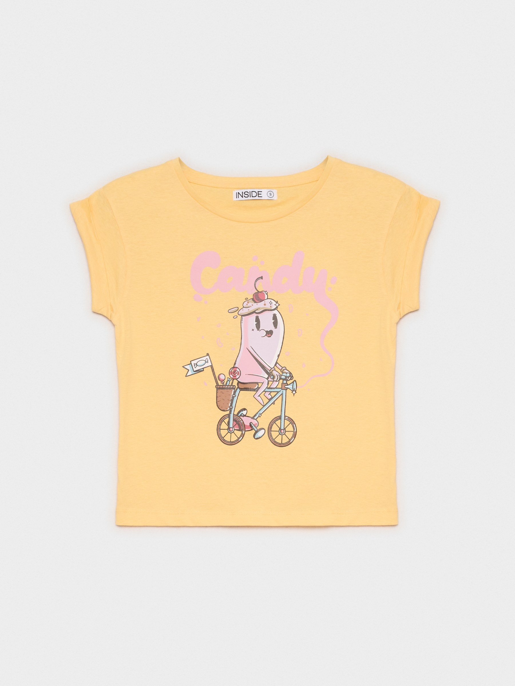 T-shirt branca com estampado baunilha vista meia frontal