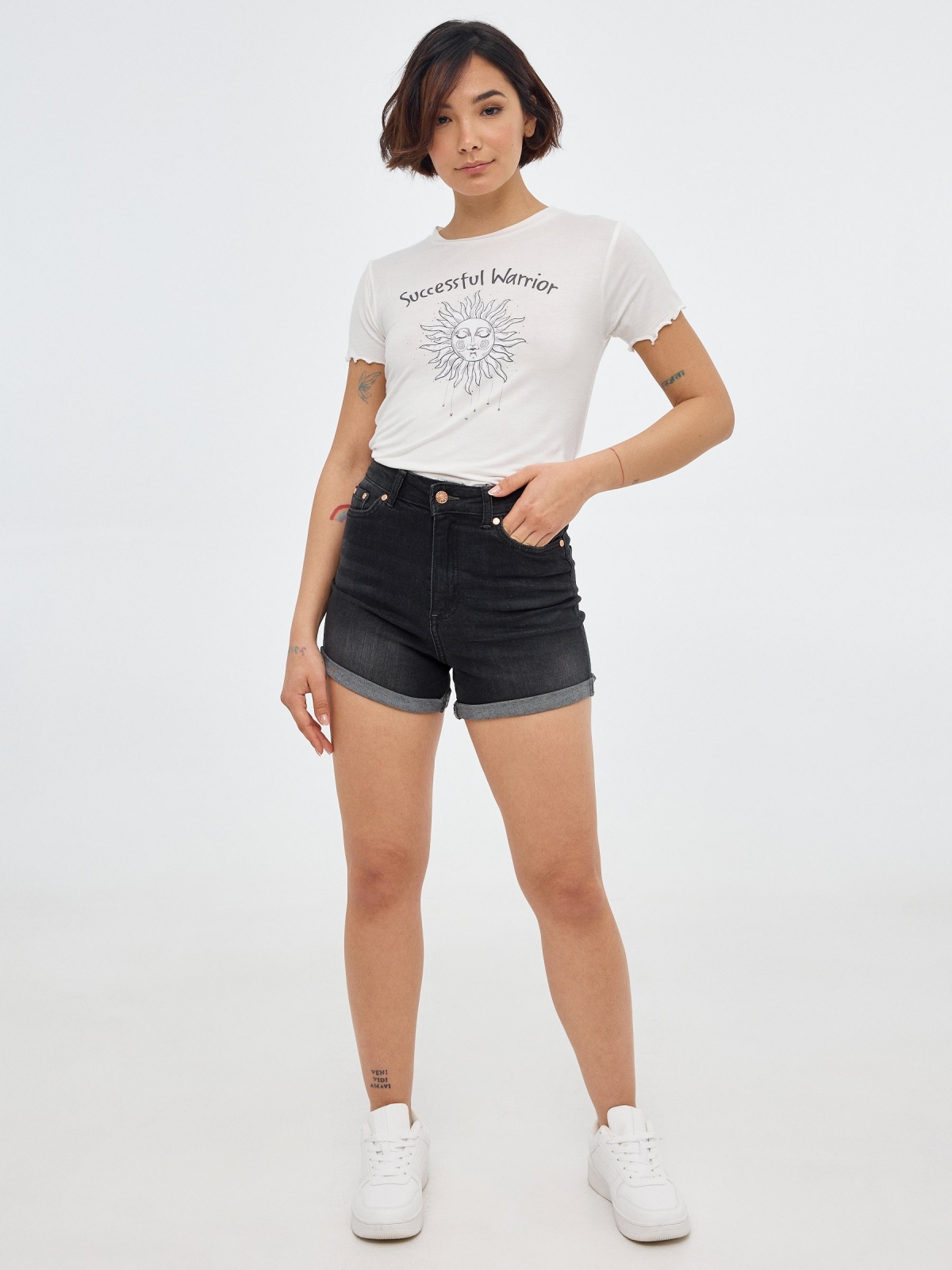 T-shirt crop sol curly bege vista geral frontal