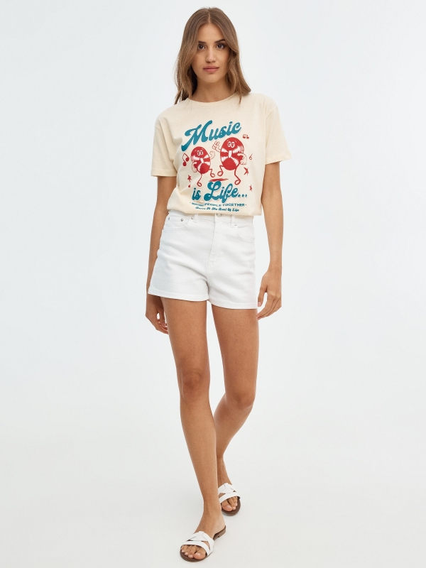 T-shirt de música de grandes dimensões areia vista geral frontal