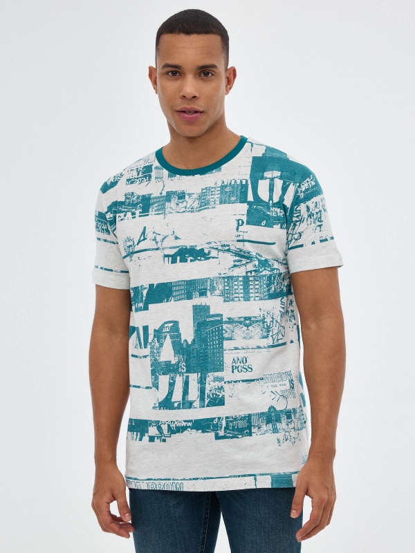 Camiseta total print gris vista media frontal