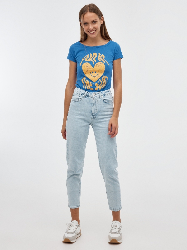 T-shirt cor-de-rosa fina azul eléctrico vista geral frontal