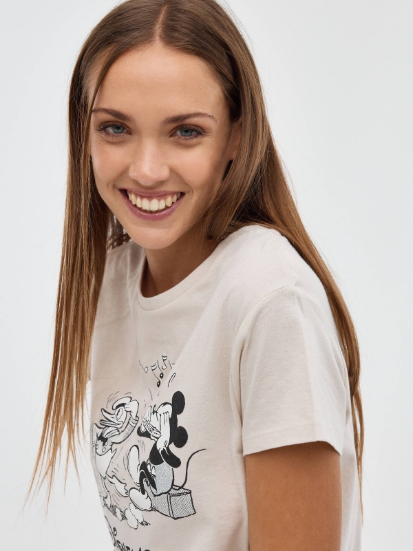 100 anos T-shirt de impressão Disney cinza claro vista detalhe