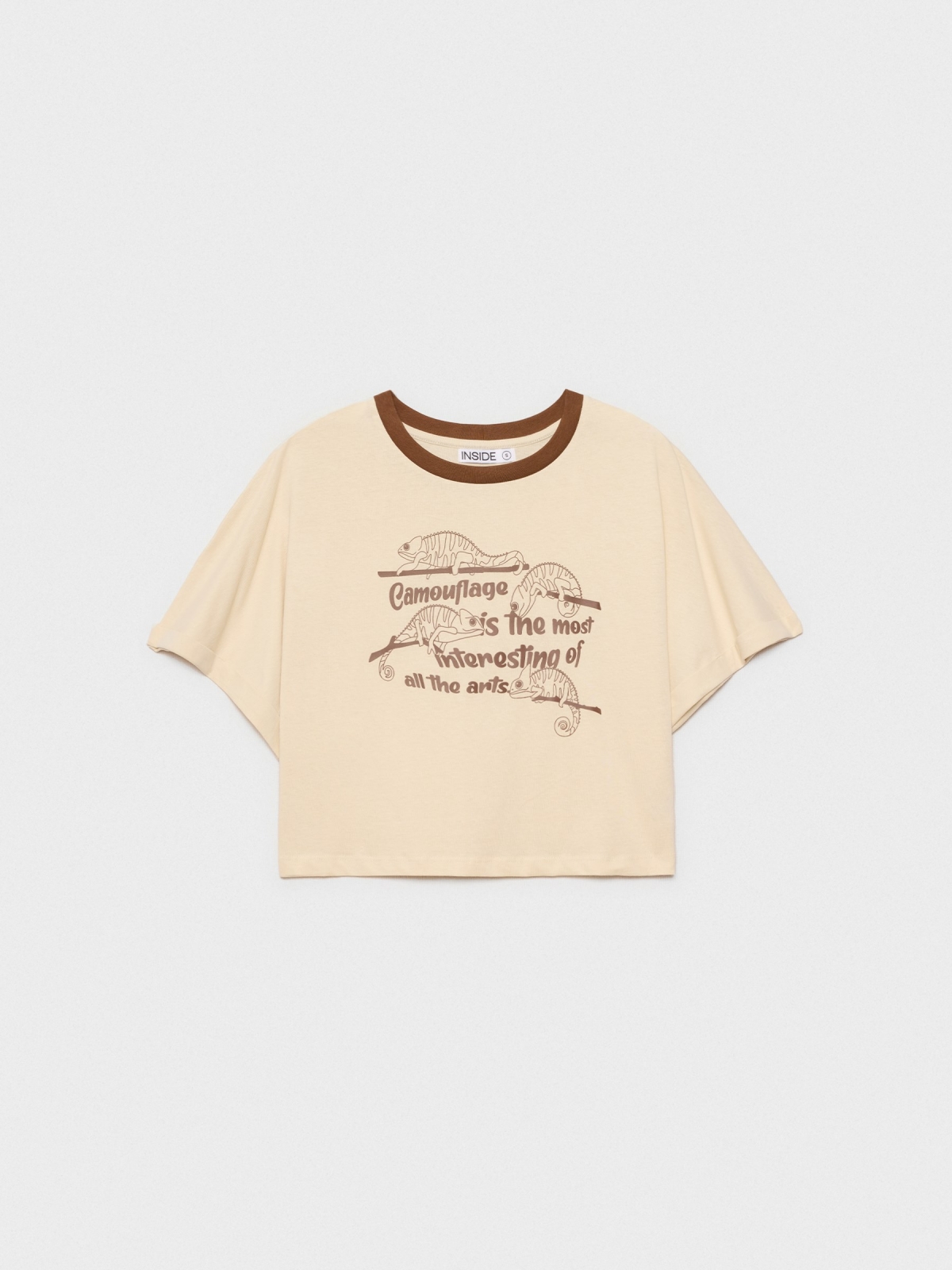 %Pto% T-shirt crop camaleão areia